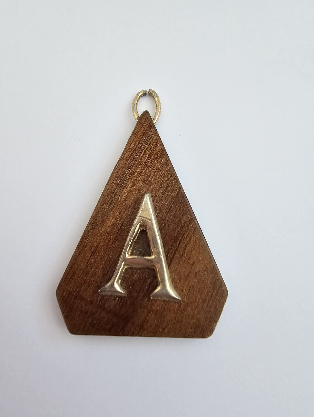 Vintage 1970s Wood Initial "A" Pendant – Geometric Teak Wood Monogram Charm​